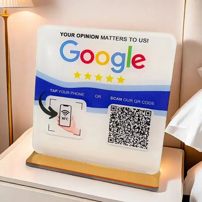 Custom Google Review Sign With Stand Scan QR Code Business Decor Acrylic Google Review NFC QR Code Sign Review Us on Google
