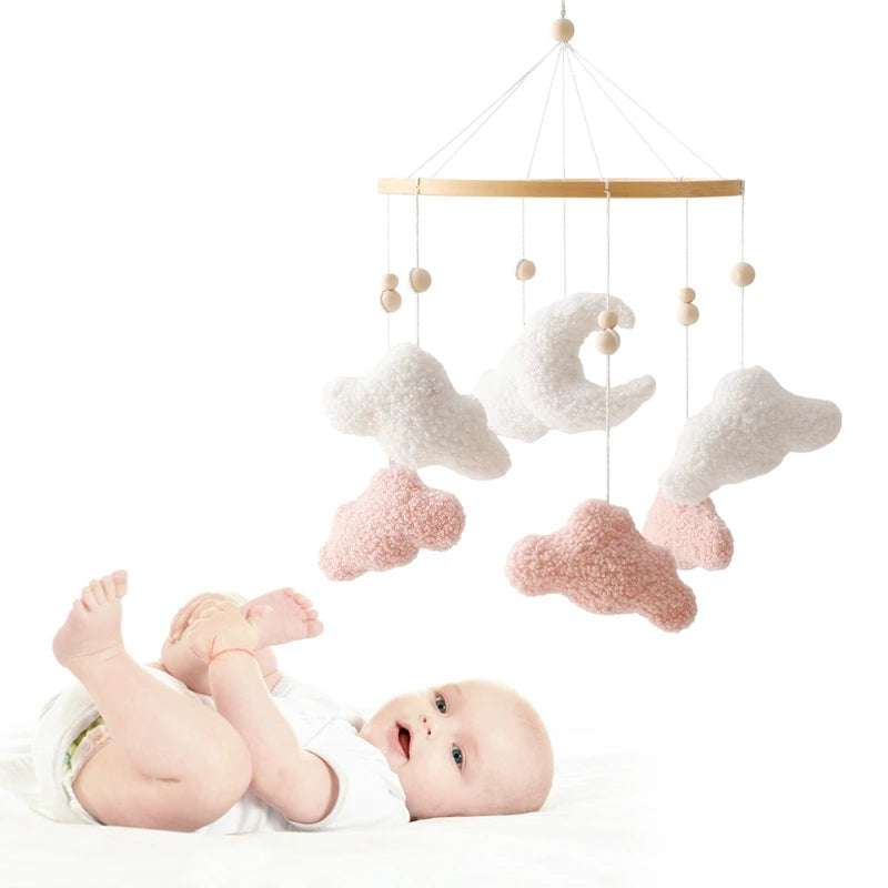 Baby Crib Mobile Rattle Toy 0-12Months Infant Soft Felt Teddy Velvet Pink Bear Bed Bell Hanging Toy Holder Bracket Crib Girl Toy
