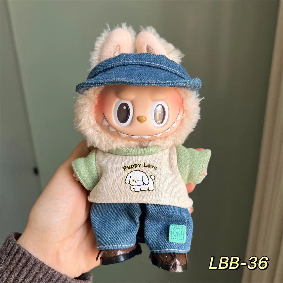POP Labubu baby clothes 17cm plush vinyl labubu sit-down party first-generation and second-generation suit, clothes only