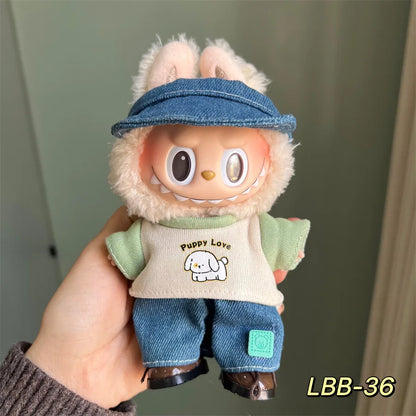 POP Labubu baby clothes 17cm plush vinyl labubu sit-down party first-generation and second-generation suit, clothes only