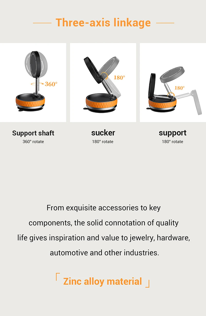 Vacuum Suction Magnetic Car Mount Strong Suction Stand Phone Holder Foldable Design 360° Rotation Adjustable Car Phone Bracket