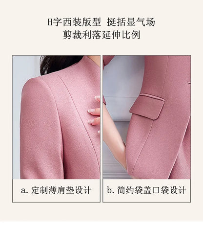 Office Suit Women Collarless Blazer + Vest Dress Set Executive Lady Workwear Elegant 2 Piece Set Long Sleeve Pink Suit Jacket
