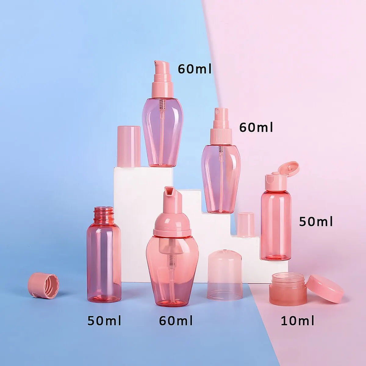 10pcs Travel Bottles Toiletry Kit Leak Proof Portable Set, Red Clear Flight Size Cosmetic Containers for Lotion,Shampoo