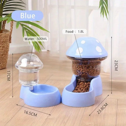 Cat Pet Automatic Feeder Water Dispenser Cute Mushroom Large Capacity Food Container Anti Spill Pet Bowl Water Storage supplies