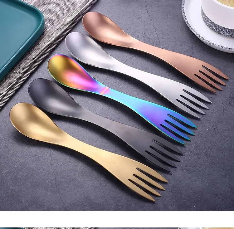 Outdoor Survival Tools 5 In 1 Camping Multi-Functional EDC Practical Kit Fork Knife Spoon Bottle/Can Opener