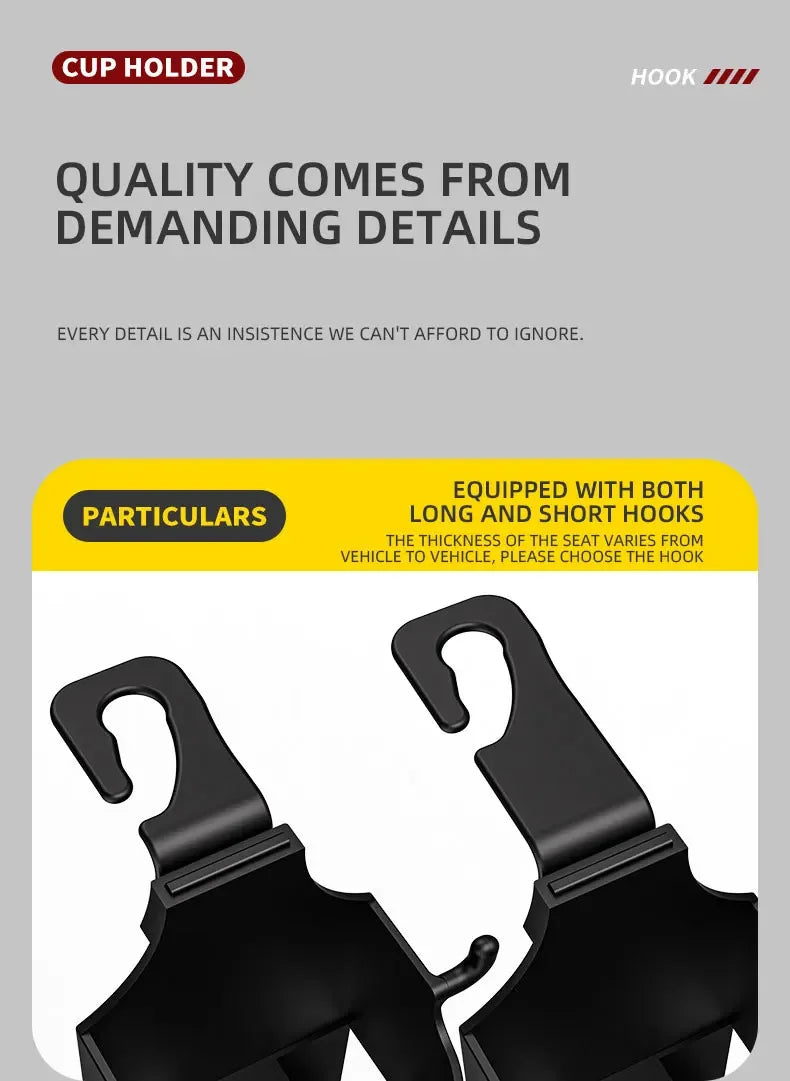 2Pcs Car Seat Headrest Hook Hanger Storage Organizer Universal with Cup Holder for Handbag Fit Universal Vehicle Car Accessories