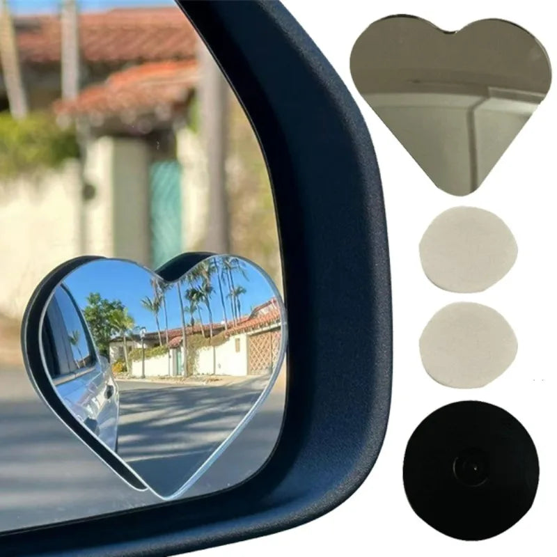 Car Frameless Blind Spots Mirror Cute Heart Shape Side Mirror Rearview Mirrors Auxiliary Accessories for Auto SUV Motorcycle