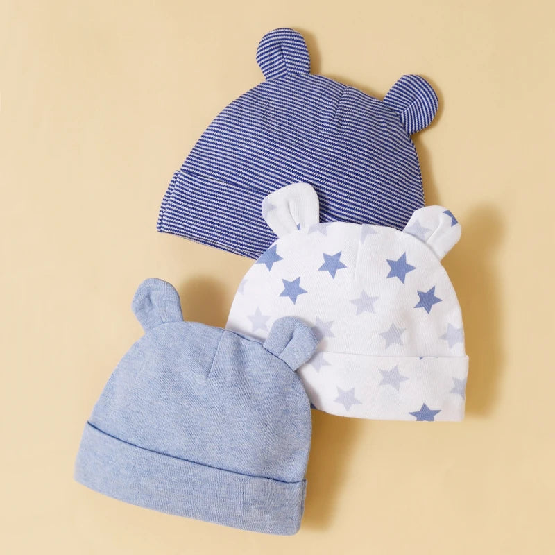 Three Piece Babys Hat 100% Cotton Soft and Comfortable Cap, Fashionable and Simple Newborn Headgear
