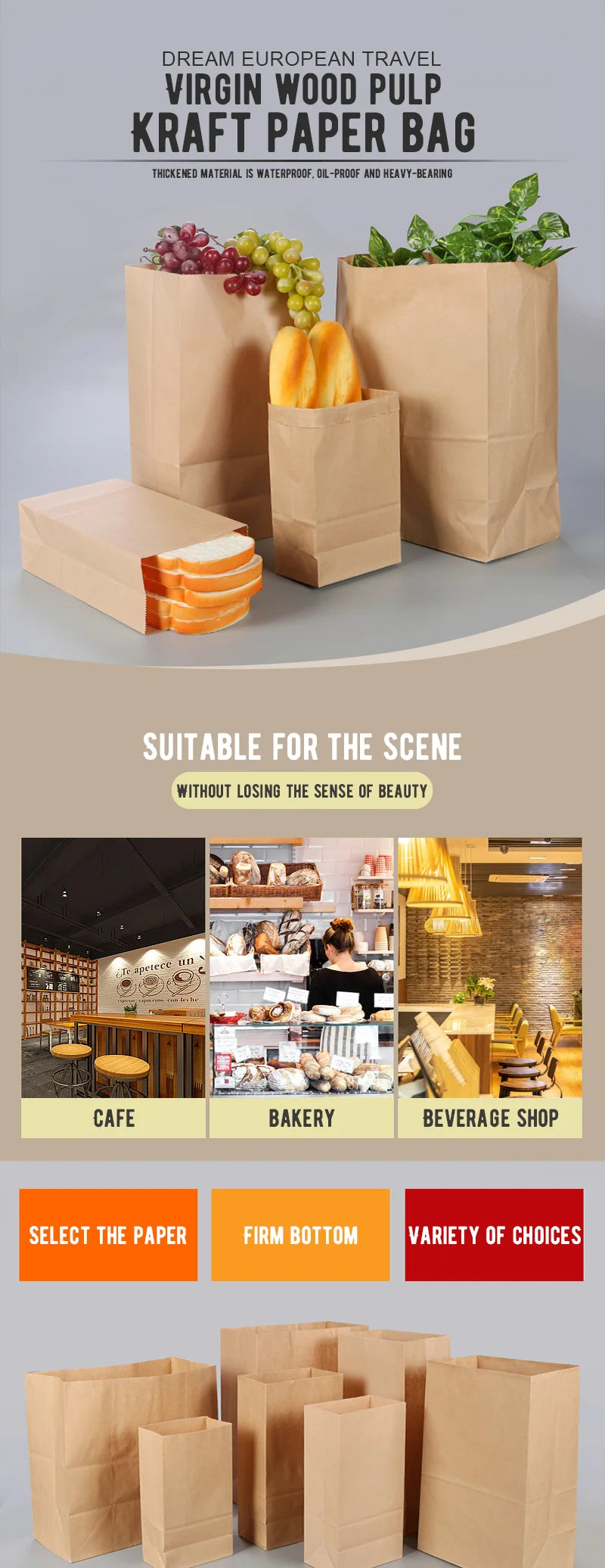 Customized Kraft Paper Bags, Food Bags, Refrigerator Storage, Hamburger Oil Proof, Pharmacy, Disposable Takeaway Packaging Bag