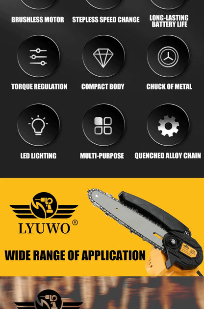 LYUWORechargeable Brushless Household Mini Electric Saw Handheld Saw Wood Cutting Saw Woodworking Saw Outdoor Electric Chain Saw