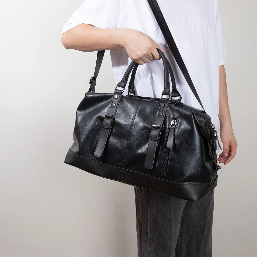 2025 New Men Travel Totes Crossbody Shoulder Bags Large Capacity Handbag Fashion Top-Handle Bag Waterproof PU Leather Laptop Bag