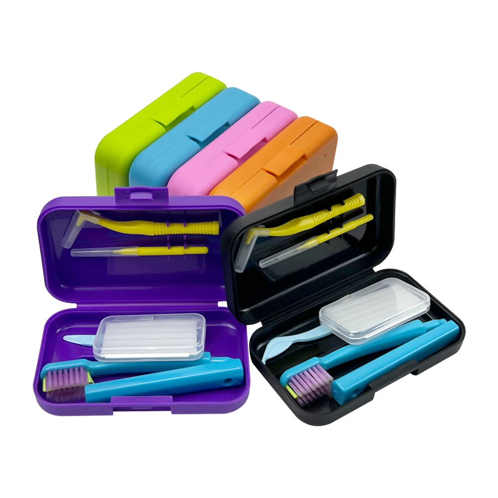 1 Box Portable Travel Dental Cleaning Set Oral Cleaning Care Toothbrush Interdental Brush Teeth Whitening Orthodontic Care Kit