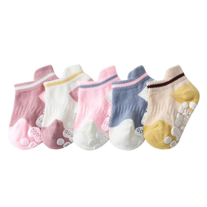 5 Pairs Kids Casual Cute Non-slip Socks Breathable Girls Boys Babys Cotton Socks