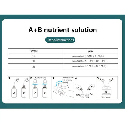Hydroponic Nutrient Solution A&B Natural Nutrients Liquid Fertilizer Hydroponics Plant Food for Flowers Vegetables Garden Supply