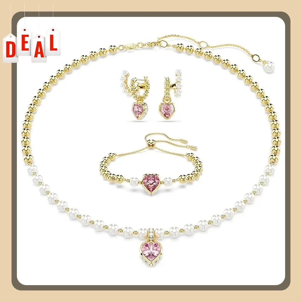2025 Fashionable Party Accessories: Heart - Design Diamond - Inlaid Necklace, Bracelet and Earrings Set for Ladies