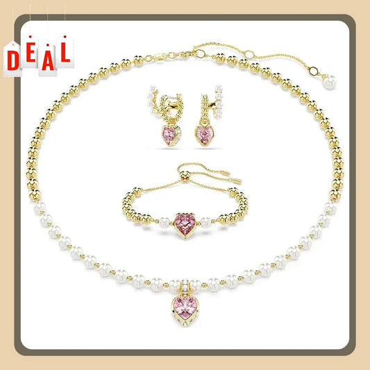 2025 Fashionable Party Accessories: Heart - Design Diamond - Inlaid Necklace, Bracelet and Earrings Set for Ladies