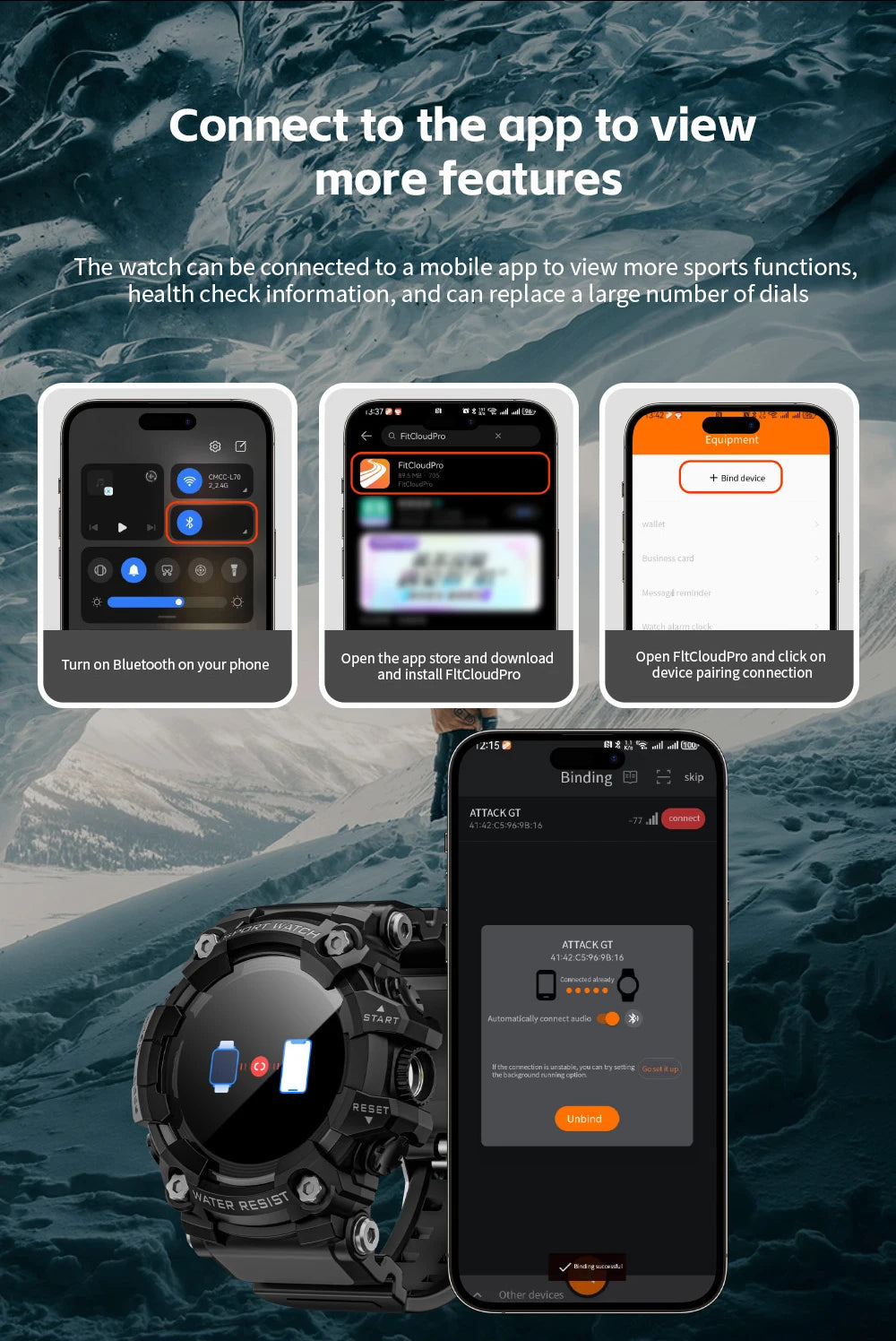 LOKMAT Rugged Sport Smart Watch ATTACK-GT Bluetooth Calls Colorful Waterproof Military Smartwatches with Flashlight for Phone