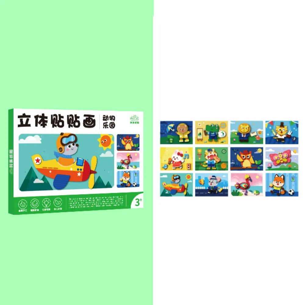 Educational Toys 3D Stereoscopic Sticker Handmade Montessori DIY Paste Material Kit Self-adhesive Cute Animals Sticker Book Kids