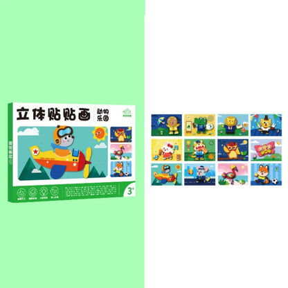 Educational Toys 3D Stereoscopic Sticker Handmade Montessori DIY Paste Material Kit Self-adhesive Cute Animals Sticker Book Kids