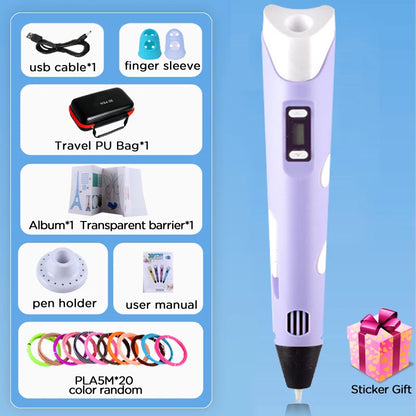 3D Printing Pen 9/50/100/200M PLA Filament LED Display With PU Case DIY Drawing Pens Stimulate Creativity Kids Toys 3D Pen