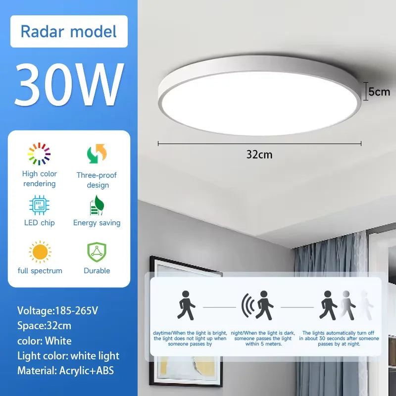 Large Smart Sensor Lights Led Ceiling Lamp with Motion Sensor Household Fixture Waterproof Bathroom Lamp Radar Sensor LED Lustre