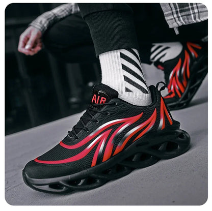Stylish Running Shoes Men's Flame Printed Sneakers Knitted Sneakers Blade Cushioned Jogging Sneakers Lightweight Tenis Masculino
