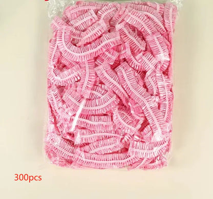 Women's Disposable Shower Cap, Plastic Waterproof Head Cover, Pink Spa Salon, Hotel Hair Dye, Elastic Hair Cap, 100 Pieces/set