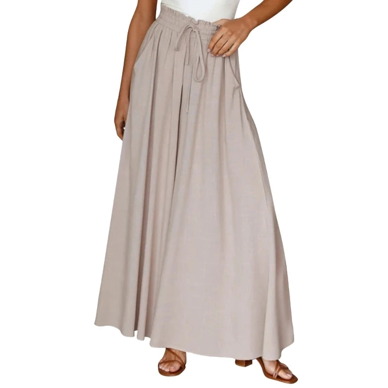 Women's Palazzo Pants Elastic High Waist Flowy Loose Wide Leg Pants Trousers Dropship