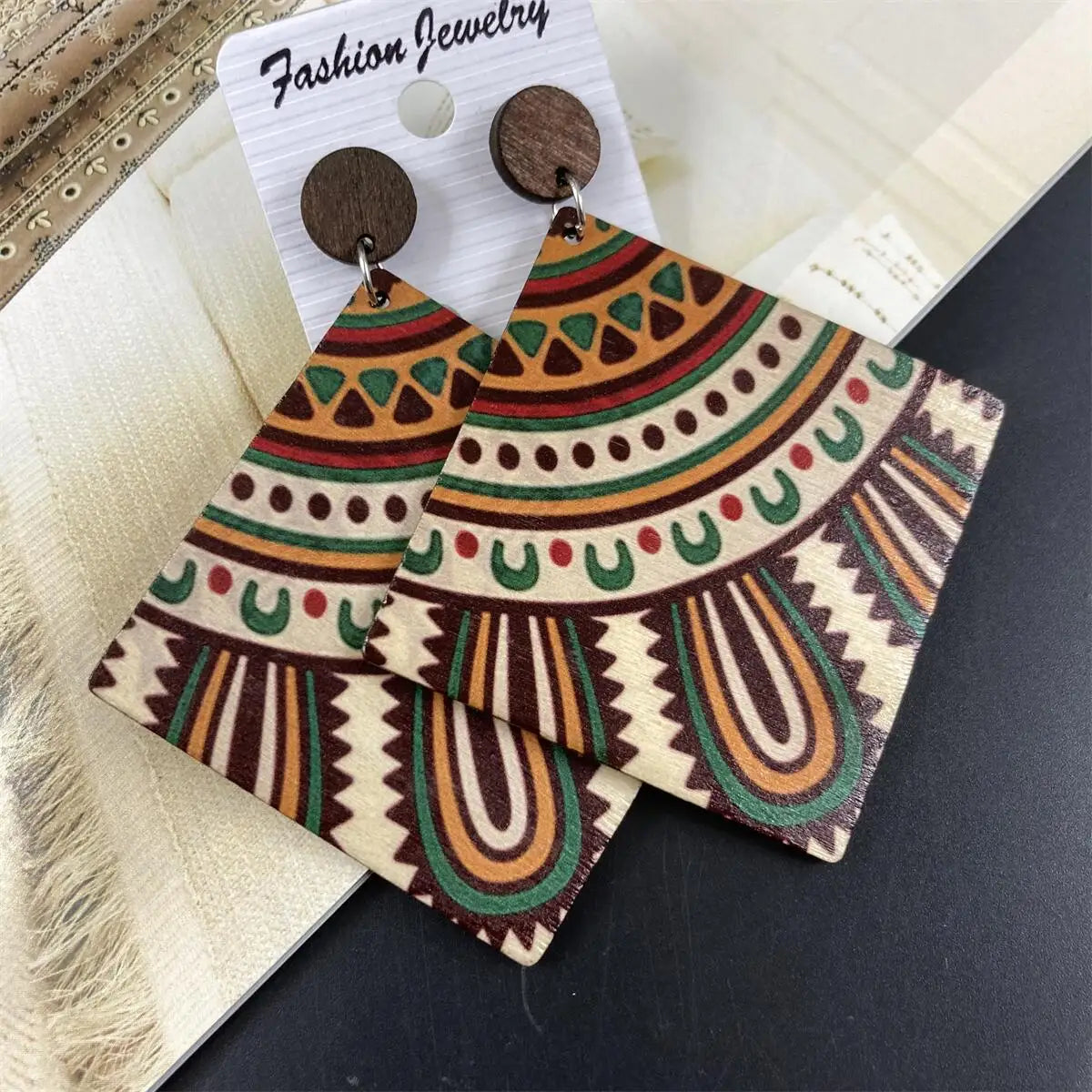 Bohemian Ethnic Big Colorful Painted Wooden Earrings for Women Creative Design Geometric Statement Dangle Earring Female Jewelry