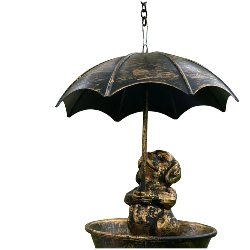 Bird Feeder Water Feeding Tray Umbrella Roof Sturdy Iron Birds Water Station Birdbath for Starlings Bluebirds Yard Gift Trees