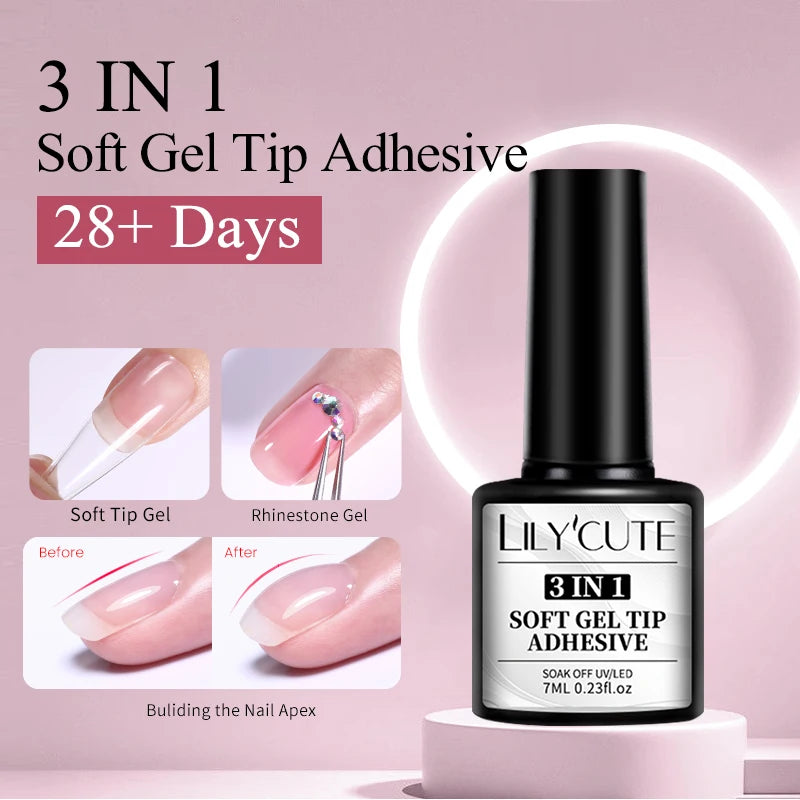 LILYCUTE 7ML Soft Gel Tip Adhesive Glue For False Tips Extend Press On Nails Nail Art Long Lasting Soak Off UV Gel Nail Polish