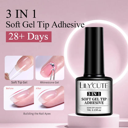 LILYCUTE 7ML Soft Gel Tip Adhesive Glue For False Tips Extend Press On Nails Nail Art Long Lasting Soak Off UV Gel Nail Polish