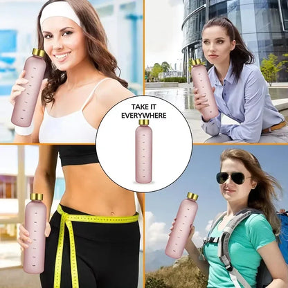 1L Water Bottle with Time Marker 320Z Large Capacity Reusable Fitness Sports Outdoors Travel Leakproof BPA Free Frosted Plastic