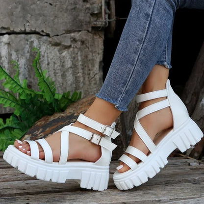 Chunky High Heels Roman Sandals for Women 2024 Summer Ankle Strap Plarform Sandals Woman Strap Thick Heeled Party Shoes