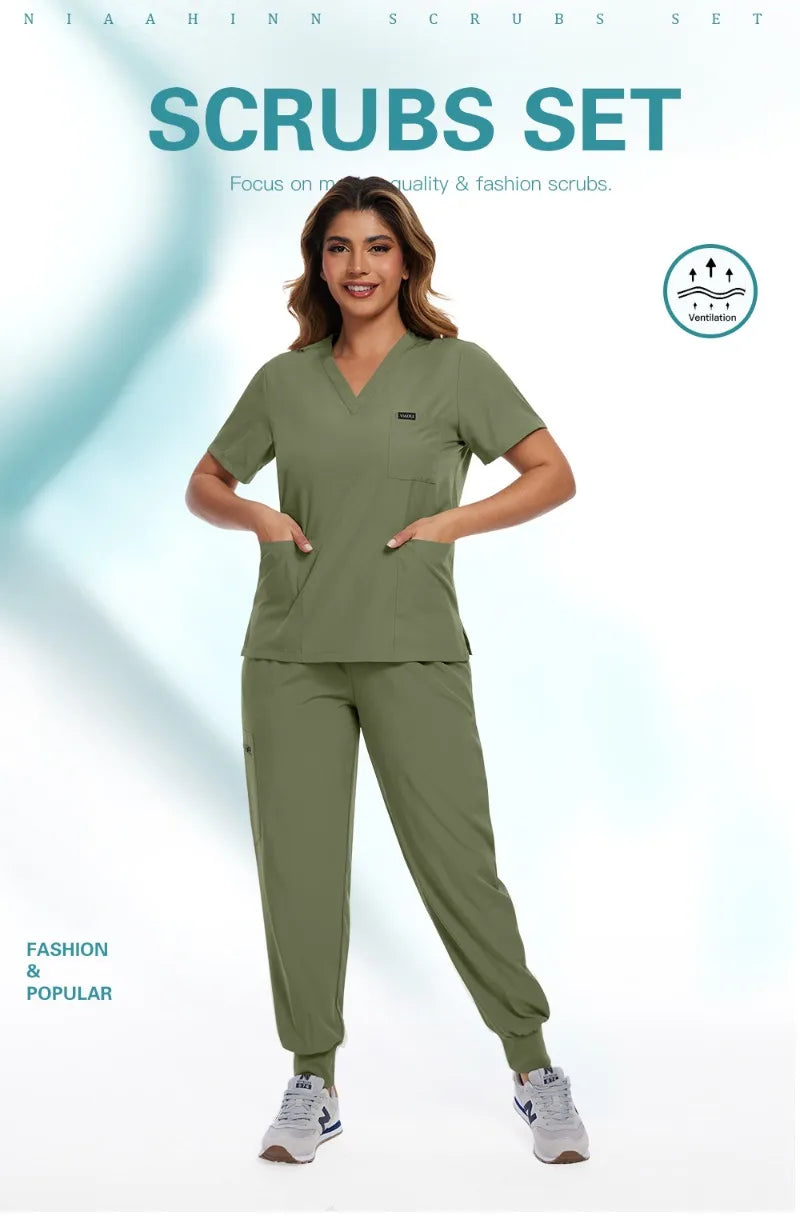 Surgical Scrubs Unisex - Quick-Dry Dental Clinic & ER Workwear Split Set W/Short Sleeve & Anti-Microbial 6 Pockets