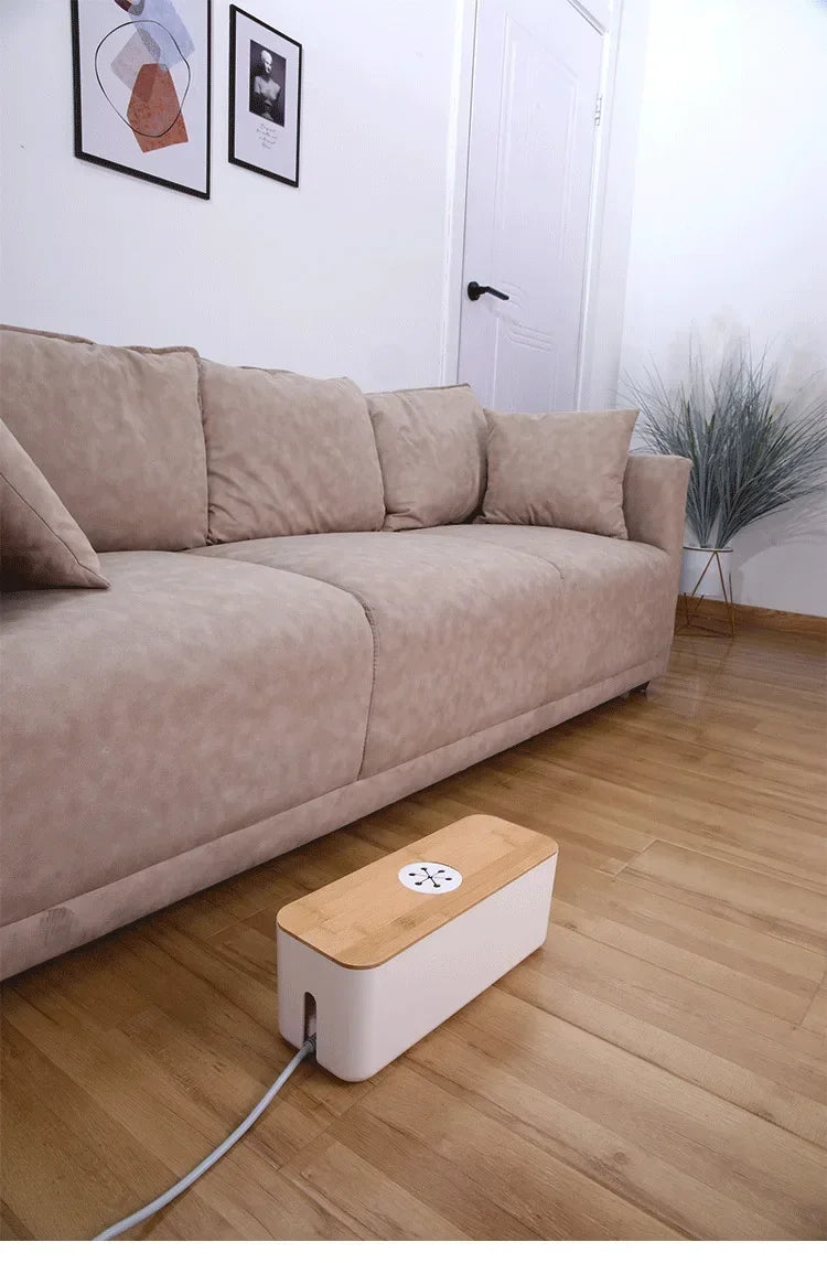 Cable Storage Box Power Strip Case Wooden Power Line Wire Management Organizer Anti-Dust Charger Socket Network Line Storage Bi