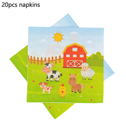 Farm Animals Disposable Tableware Paper Plates Cups Napkins Kids Farm Theme Birthday Party Decoration Supplies