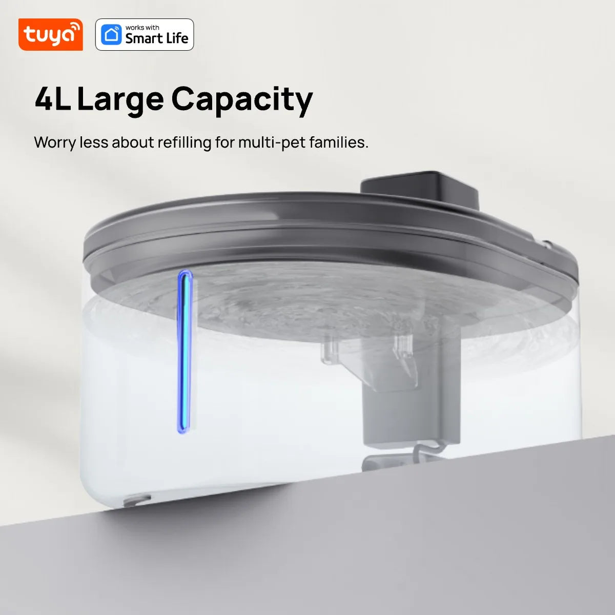 TuyaSmart Cat Fountain Battery Operated,Cat Water FountainSUS304Radar Sensing withMotion Sensor,Ultra Quiet PumpMulti-Filtration