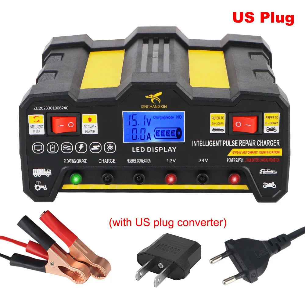 600W Car Battery Chargers 12V 12A / 24V 9A Output Quick Charging Intelligent Automatic Pulse Repair Home Storage Battery Charger