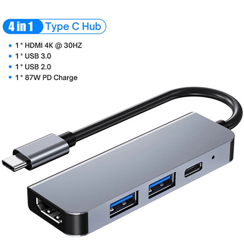 5-in-1 USB C Docking Stations USB C Hubs 4K 30Hz Type C Splitter to HDMI Adapter For Laptop Macbook Computer Accessories
