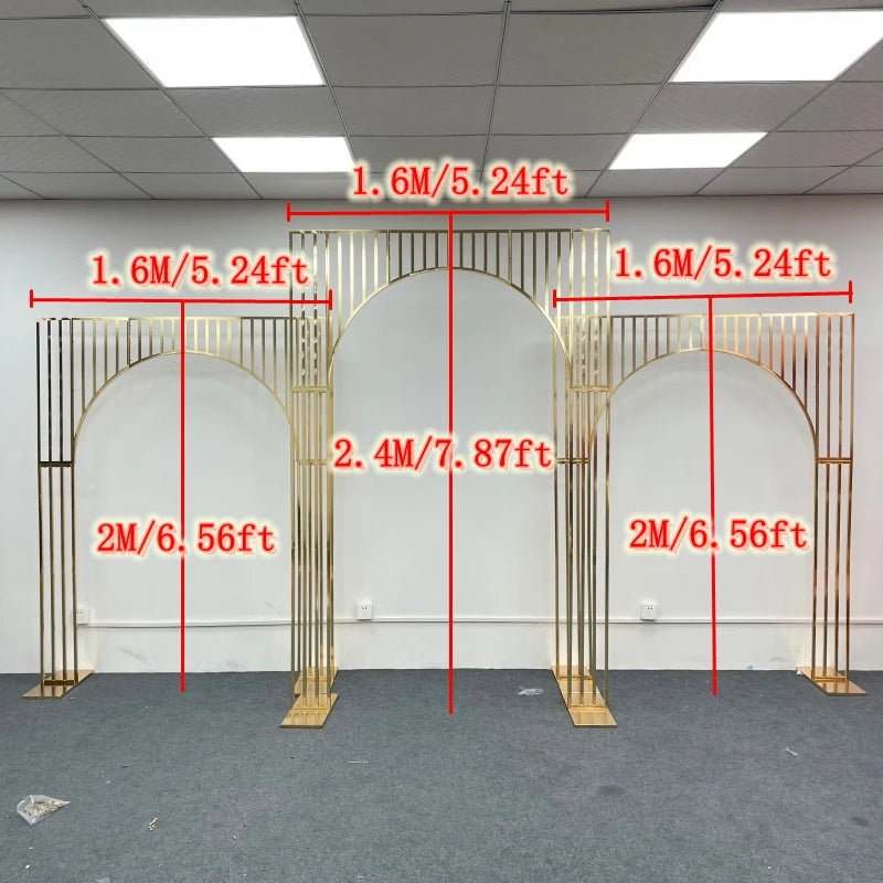 Shiny Gold-Plated Square Screen Backdrop Shelf, Wedding Arch, Geometric Flower, Door Stand, Artificial Flor, 2.2m, 3Pcs