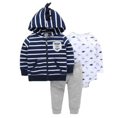 Babys 3pcs/sets Boys Casual Jacket Cotton Coat Girls Bodysuits Sports Trousers Long Pants