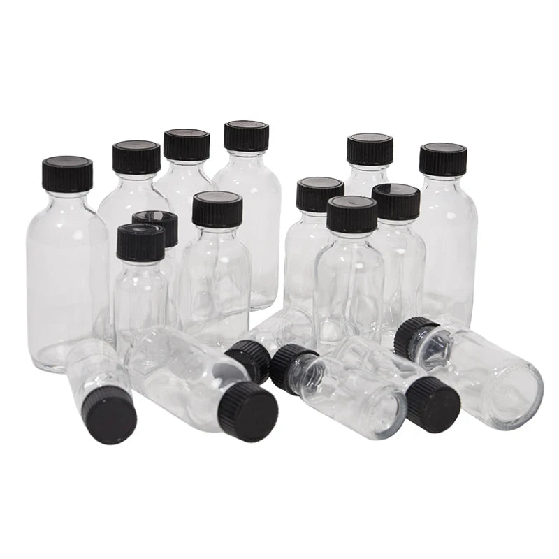 6 Pcs Small Clear Glass Bottles With Lids Glass Containers Round Bottles For Juice, Oils, Ginger Shots, Whiskey, Liquids