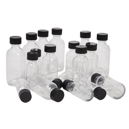 6 Pcs Small Clear Glass Bottles With Lids Glass Containers Round Bottles For Juice, Oils, Ginger Shots, Whiskey, Liquids