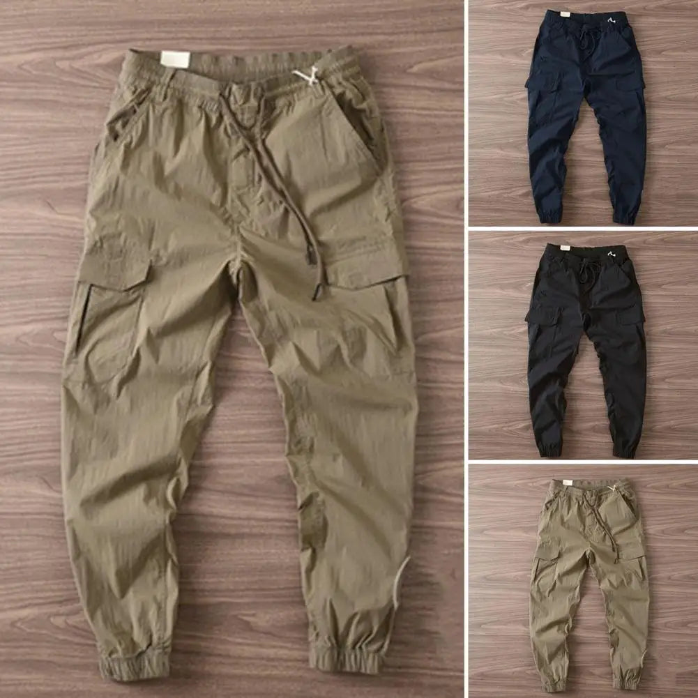 Summer Trousers Wear-resistant Summer Cargo Pants Breathable Multi Pockets Elastic Waist Summer Cargo Pants Mid Waist