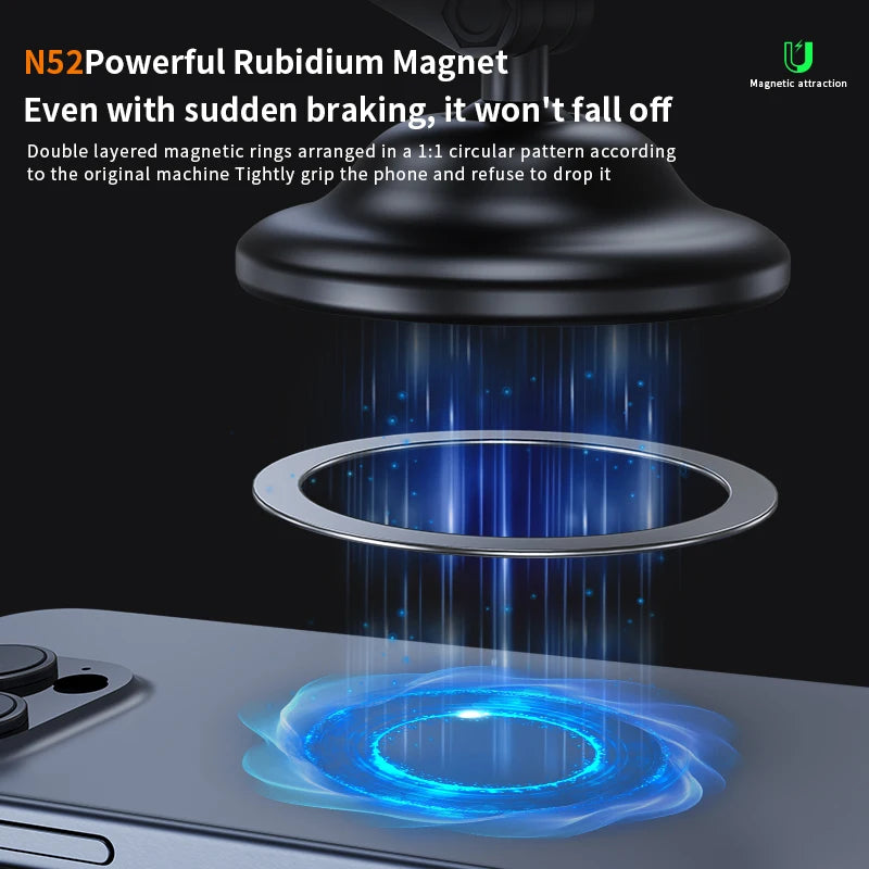 Rotating Car Mount Holder Adjustable Magnetic Phone Stand Strong Suction Cup Telescopic Foldable Universal Stable Car Interior