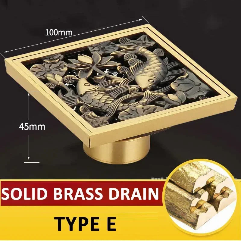 Antique Euro Square Floor Drains Deodorant Floor Drain Strainer Cover Brass Shower Hardware Bathroom Accessories Floor Drain