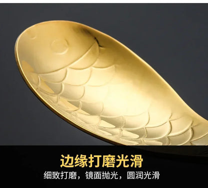304 stainless steel spoon spoon creative fish-shaped cartoon fish spoon dessert spoon rice spoon gold-plated  stirring spoons