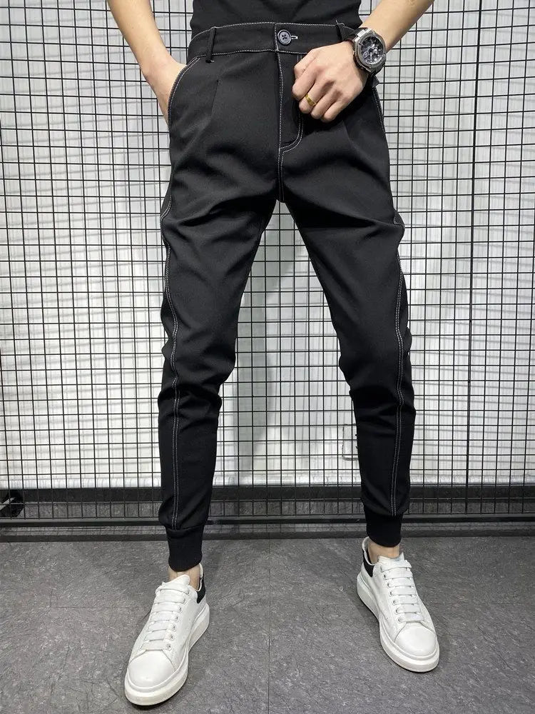 Black Harlan Draped Man Suits Pants Fluid 9 Cropped Fabric Designer Clothes Classic Trousers For Men Clothing Premium Up