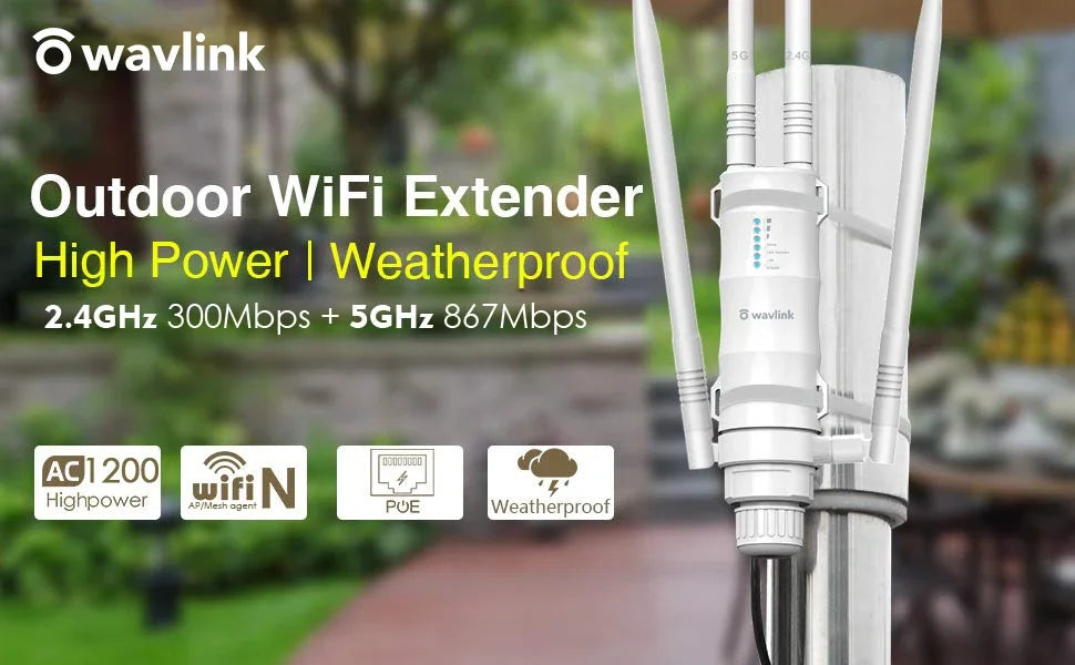 Outdoor wifi extenders Wavlink High Power Repeater Dual Dand 2.4G/5G POE booster 1200mbps Wi-Fi range extender signal amplifier